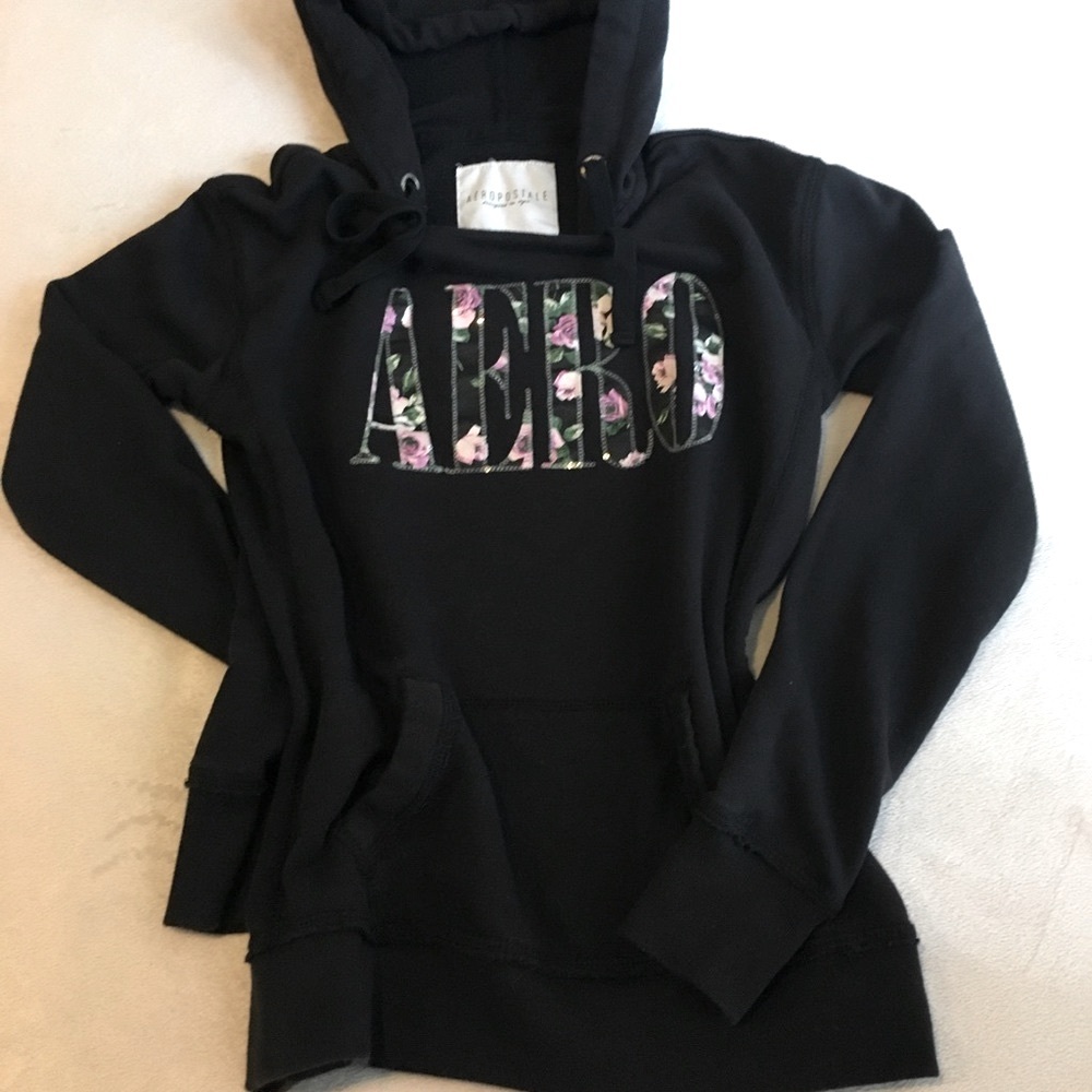 Aeropostale Black Hoodie with front pocket XS/TP - Picture 4 of 8